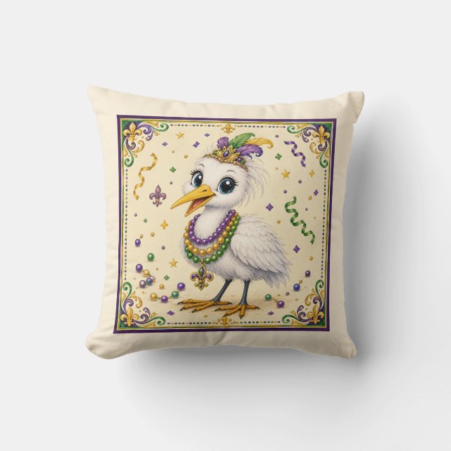 Cute New Orleans Egret Throw Pillow (Front)