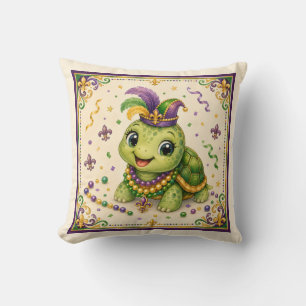Cute New Orleans Mardi Gras Turtle Throw Pillow
