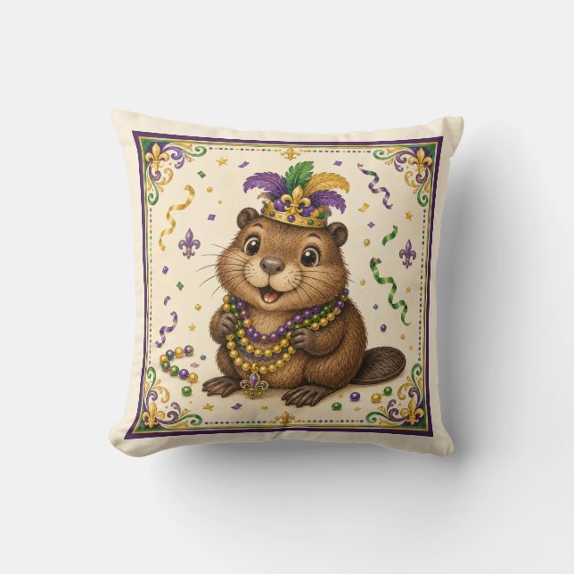 Cute New Orleans Nutria Throw Pillow (Front)