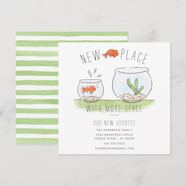 Cute New Place Goldfish Bowl Moving Announcement (Front/Back)