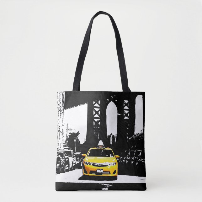 Cute New York City Nyc Yellow Taxi Brooklyn Popart Tote Bag (Front)