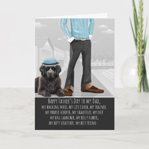 Cute Newfoundland Dog and Dad Funny Father's Day Holiday Card