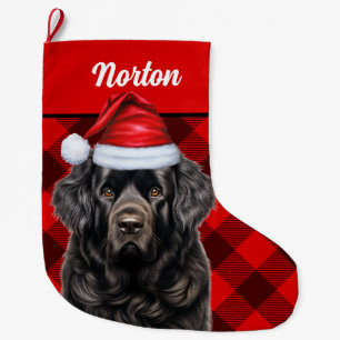 Cute Newfoundland Holiday Buffalo Plaid Custom Large Christmas Stocking