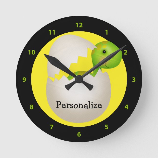 Cute Newly Hatched Baby Dinosaur Round Clock (Front)