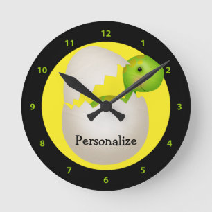 Cute Newly Hatched Baby Dinosaur Round Clock