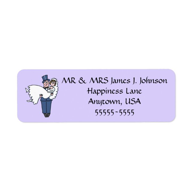 Cute Newlyweds Cartoon Return Address Label (Front)