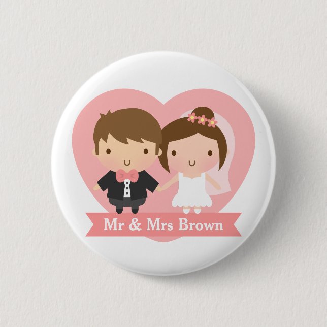 Cute Newlyweds Happily Married Couple 2 Inch Round Button (Front)