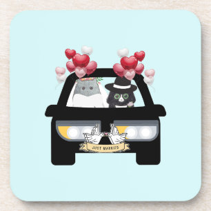 Cute Newlyweds In Car Cork Backed Coasters