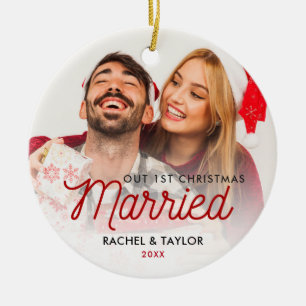 Cute Newlyweds Photo Our First Married Ceramic Ornament
