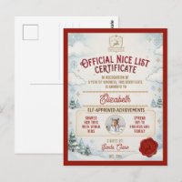 Cute Nice List Red Winter Photo Santa Certificate