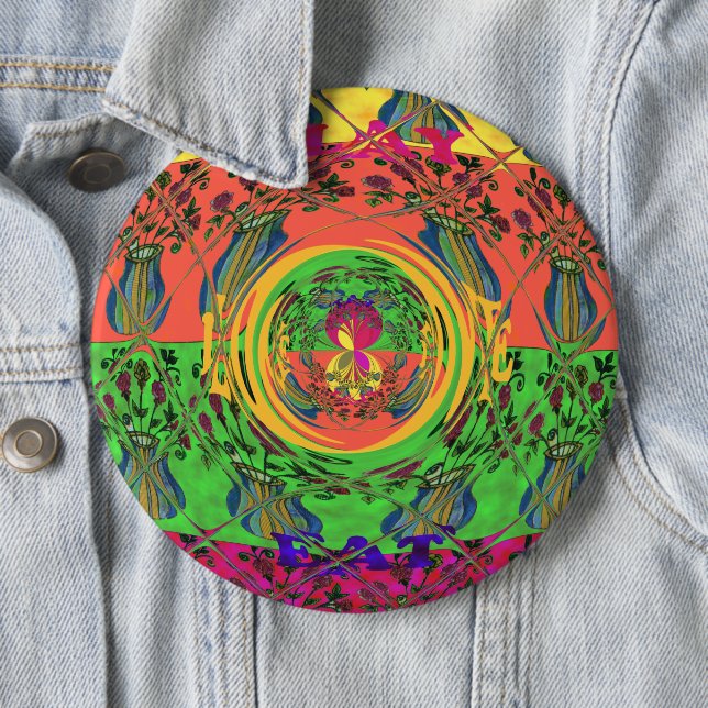 Cute Nice & Lovely Floral Motif Art Print Design 6 Inch Round Button (In Situ)