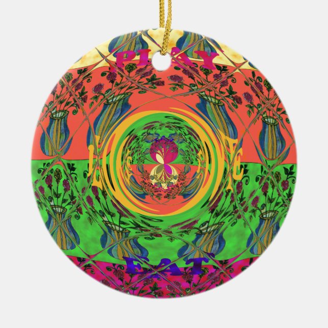 Cute Nice & Lovely Floral Motif Art Print Design Ceramic Ornament (Front)