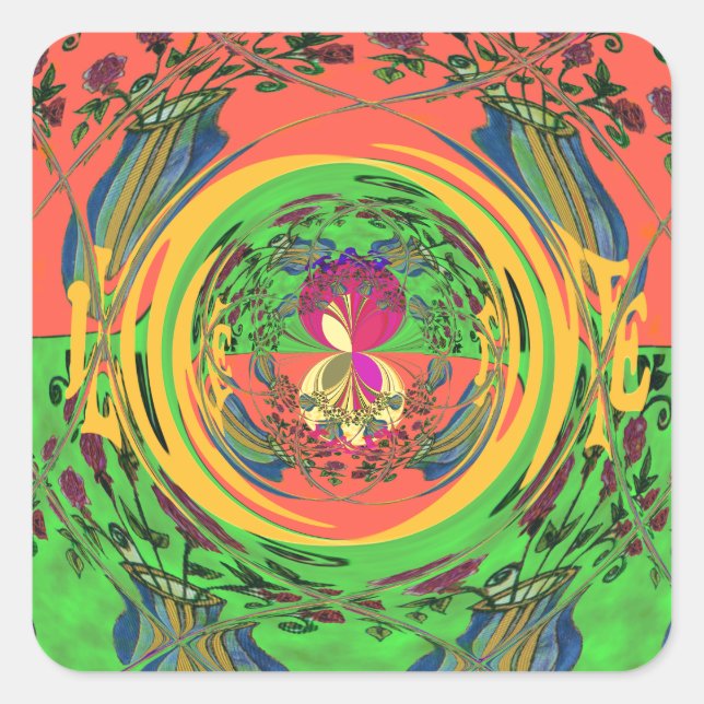 Cute Nice & Lovely Floral Motif Art Print Design Square Sticker (Front)