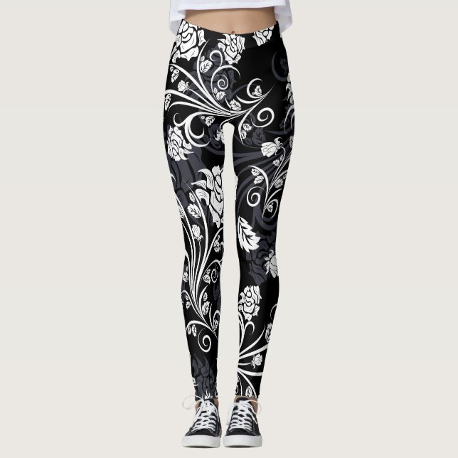 Cute Nice Shading Floral White Flowers Pattern Leggings (Front)