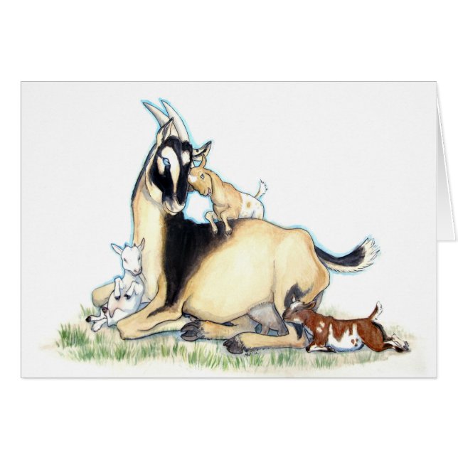 Cute Nigerian Dwarf Goat and Kids (Front Horizontal)