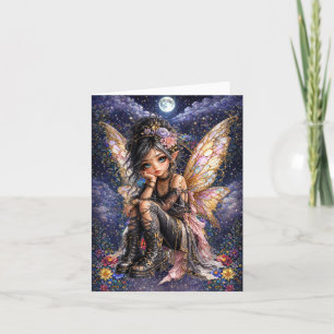 Cute Night Fairy Floral Blank Note Card