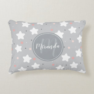 Cute Night Sky with Custom Monogram and Name Accent Pillow