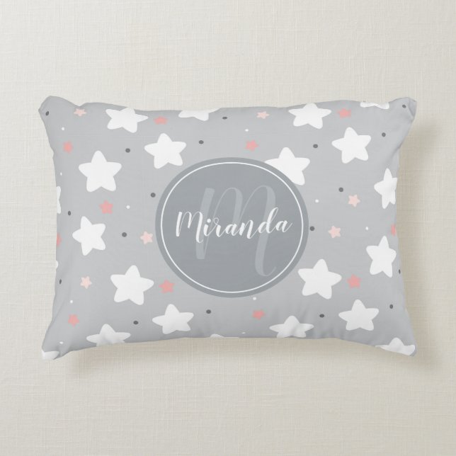 Cute Night Sky with Custom Monogram and Name Accent Pillow (Front)