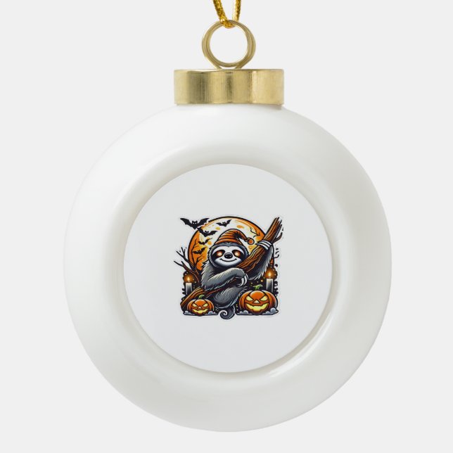 Cute Night Sloth Halloween Classic T-Shirt Ceramic Ball Christmas Ornament (Front)