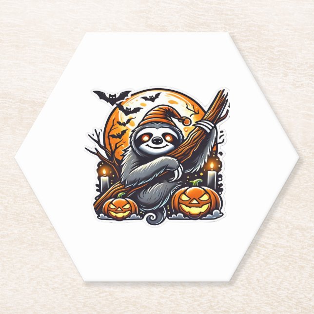 Cute Night Sloth Halloween Classic T-Shirt Paper Coaster (Front)