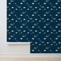 Cute Nighttime Sky Clouds Moon Whale Kids Nursery 