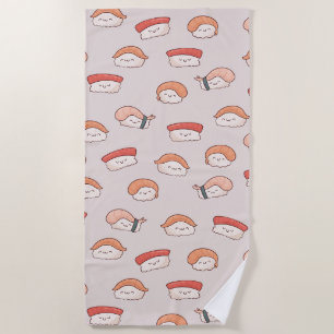 Cute Nigiri Sushi Seamless Pattern Beach Towel