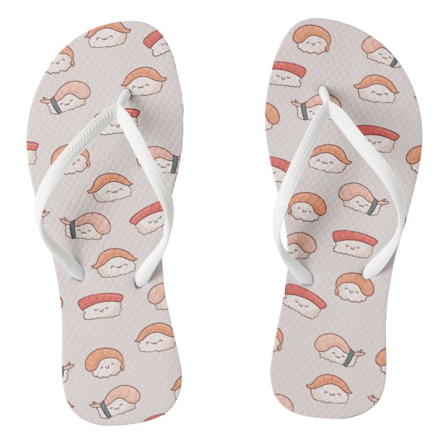 Cute Nigiri Sushi Seamless Pattern Flip Flops (Footbed)