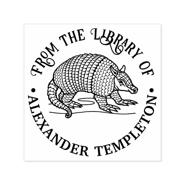 Cute Nine Banded Armadillo Library Book Name Self-inking Stamp (Design)
