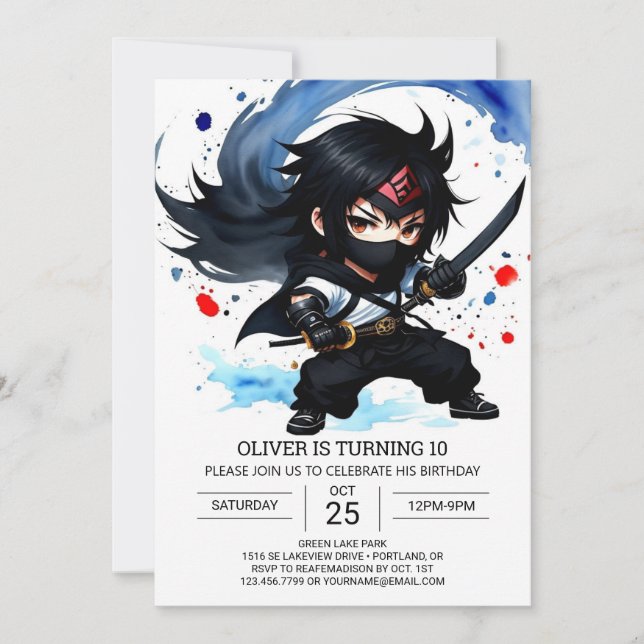 Cute Ninja Adventure Kids' Birthday Invitation (Front)