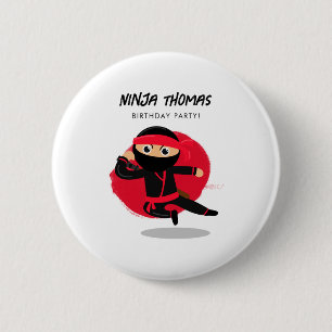 Cute Ninja Black Red Kids Birthday Party T Shirt 2 Inch Round Button