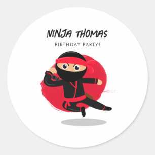 Cute Ninja Black Red Kids Birthday Party T Shirt Classic Round Sticker
