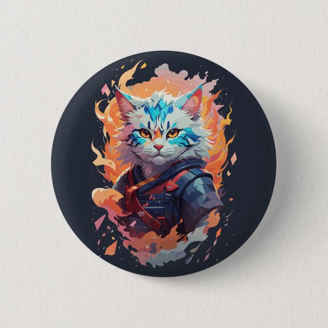 Cute Ninja Cat Warrior Design 2 Inch Round Button (Front)