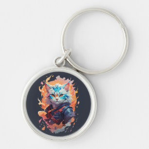 Cute Ninja Cat Warrior Design Keychain