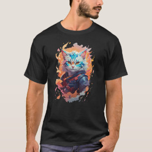 Cute Ninja Cat Warrior Design T-Shirt