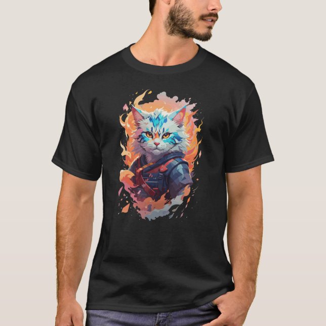 Cute Ninja Cat Warrior Design T-Shirt (Front)