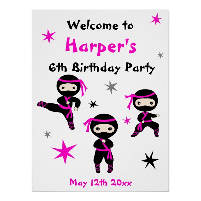 Cute Ninja Guerrier Enfants Anniversaire Affiche d (Devant)