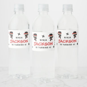 Cute Ninja Karate Samurai Birhtday Boy Water Bottle Label