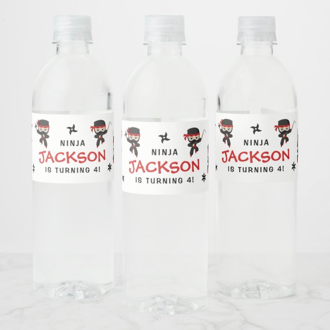 Cute Ninja Karate Samurai Birhtday Boy Water Bottle Label (Bottles)