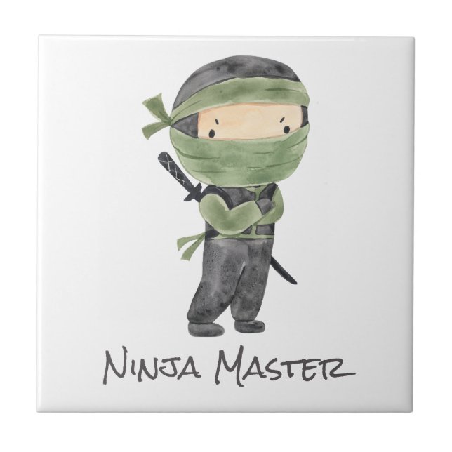 Cute Ninja Kids Customizable Gender Neutral Green  Tile (Front)