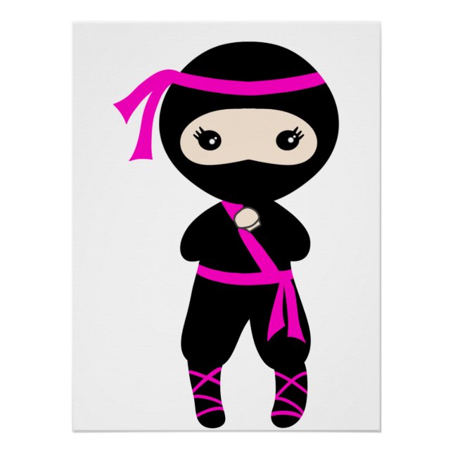 Cute Ninja Kids Warrior Girl Standing Bday Party  Poster (Front)