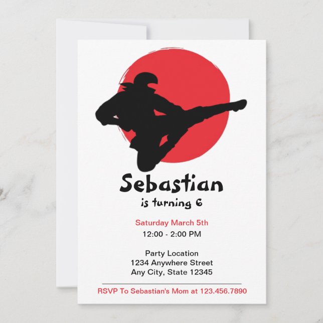 Cute Ninja Red And Black Birthday Invitation (Front)