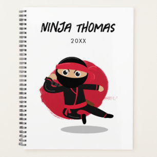 Cute Ninja Warrior Black & Red Kids Calendar Planner