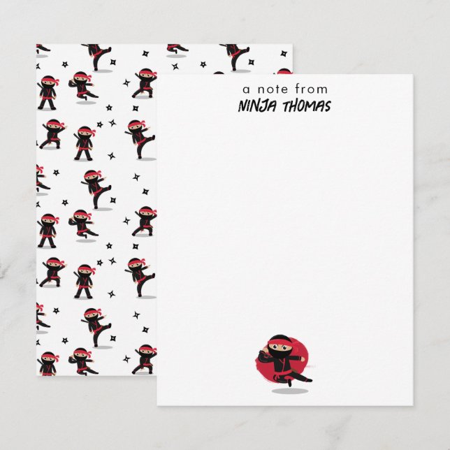 Cute Ninja Warrior Black & Red Kids Custom Name Card (Front/Back)