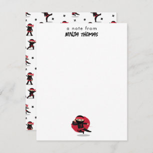 Cute Ninja Warrior Black & Red Kids Custom Name Card