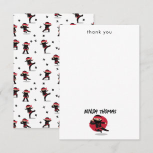 Cute Ninja Warrior Black & Red Kids Custom Name Thank You Card