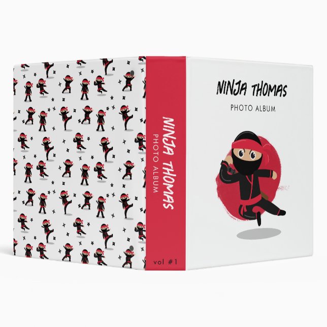 Cute Ninja Warrior Black & Red Kids Photo Album Binder (Background)
