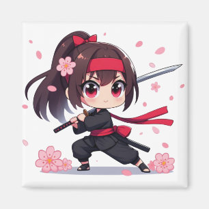 Cute ninja warrior blossom girl magnet
