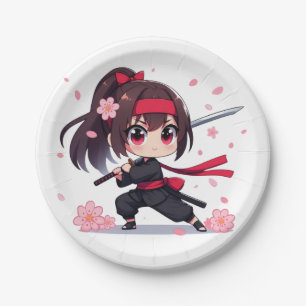 Cute ninja warrior blossom girl paper plate