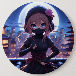 Cute ninja warrior girl 6 inch round button