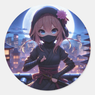 Cute ninja warrior girl  classic round sticker